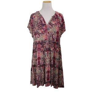 Knox Rose Paisley Boho V Neck Dress Size Large Rayon Pockets